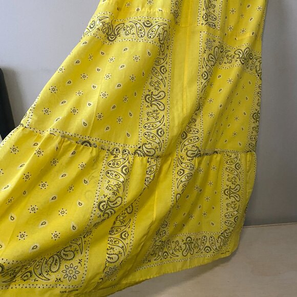 Handmade Plus Size Cotton Lightweight Yellow Paisley Print Crochet Straps Dress - Picture 9 of 14
